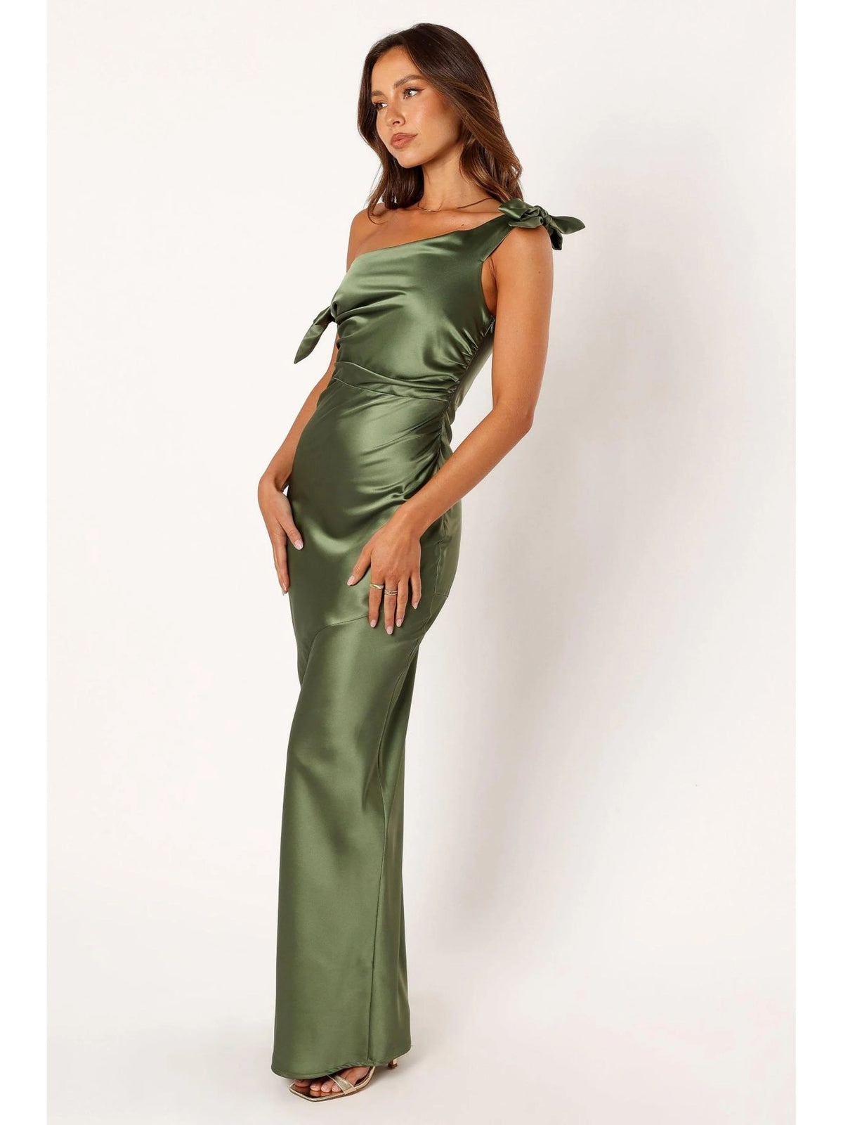 Sage Green mermaid floor-length formal dress with bow detail, alternate view showing the waist