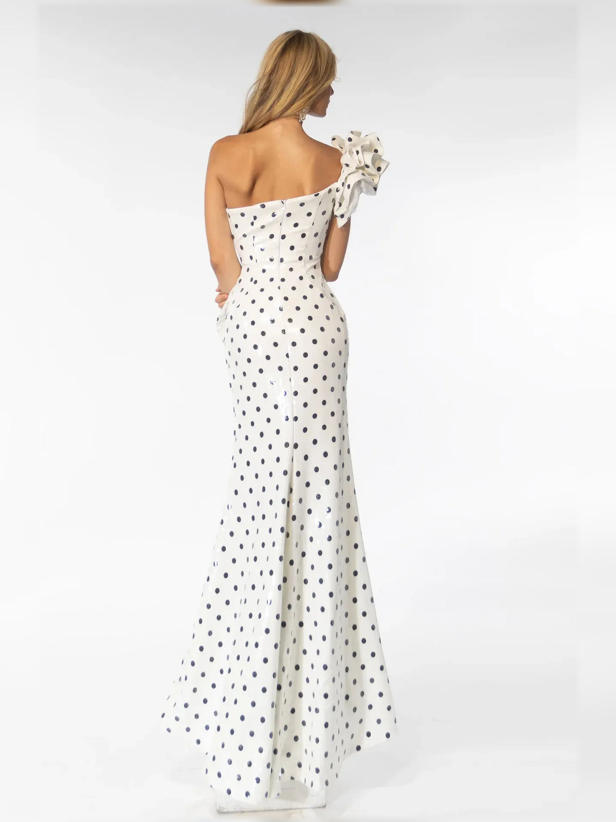 Black sheath floor-length formal dress with sequins, alternate view