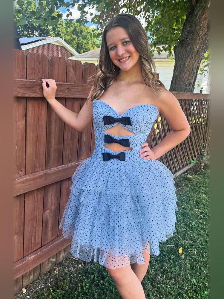 Pink mini homecoming dress, alternate view showing the overall dress design