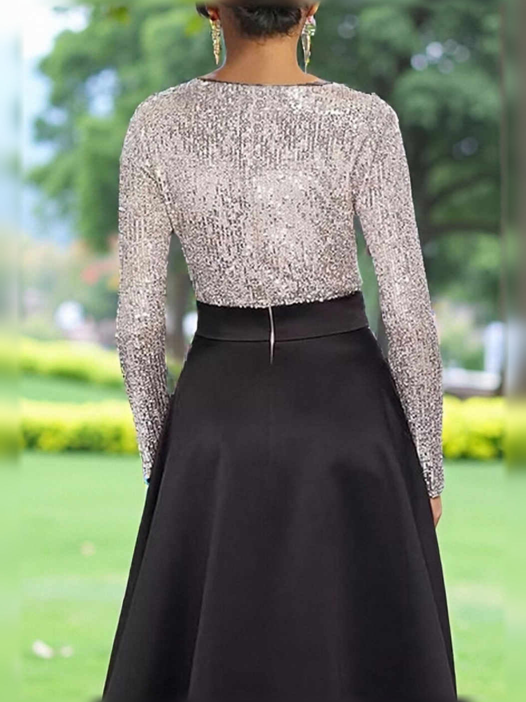 Eggplant a-line floor-length formal dress with bow detail, alternate view showing the waist