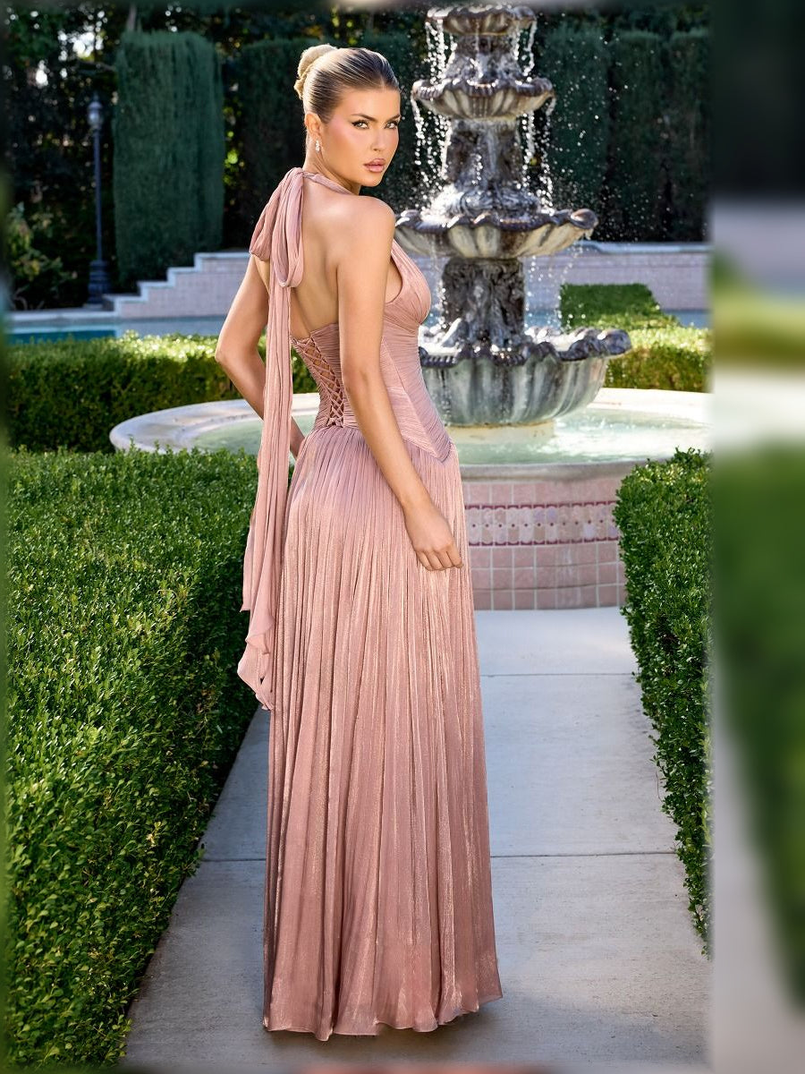 Black maxi bridesmaid dress, alternate view showing the overall dress design
