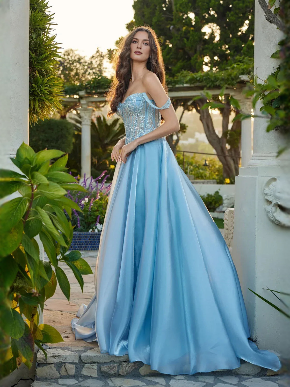 Blue floor-length prom dress, alternate view showing the overall dress design