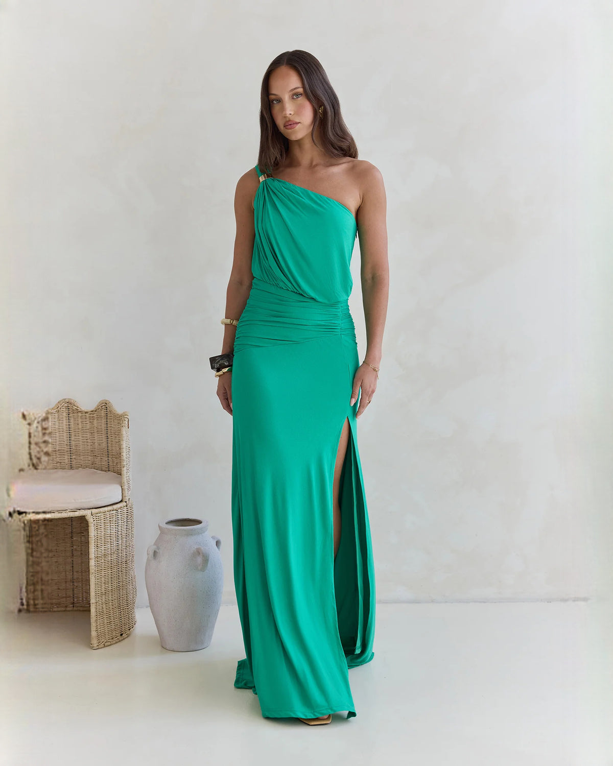 one-shoulder satin a-line maxi bridesmaid dress - image 4