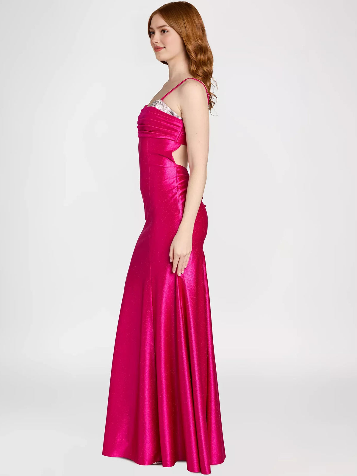 Fuchsia maxi prom dress, alternate view showing the overall dress design
