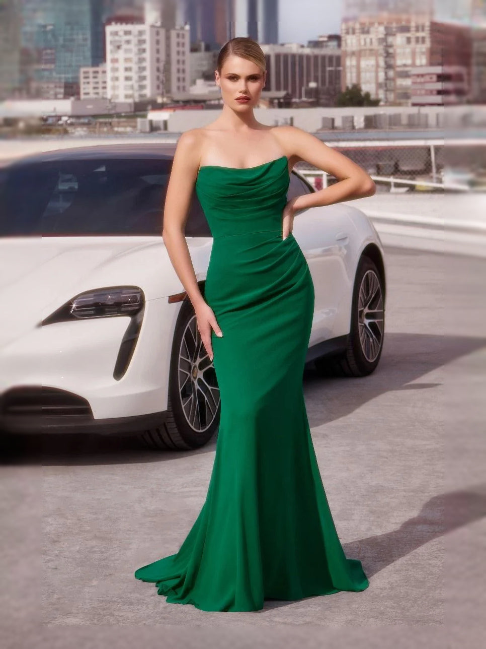 Emerald Green floor-length prom dress, alternate view showing the overall dress design