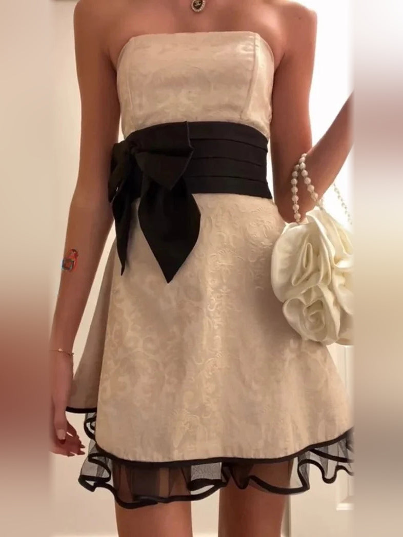 Ivory white mini homecoming dress, alternate view showing the overall dress design
