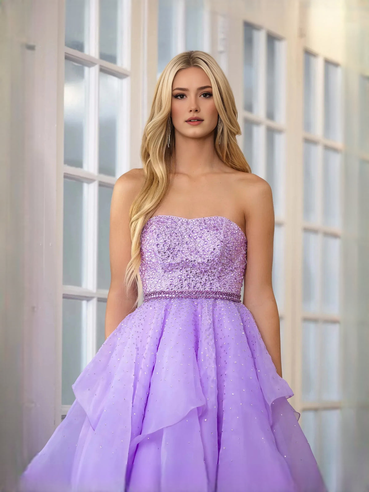 Lilac floor-length prom dress, alternate view showing the overall dress design