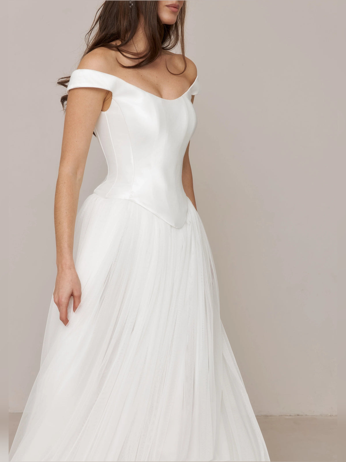 Ivory floor-length wedding dress, alternate view showing the overall dress design