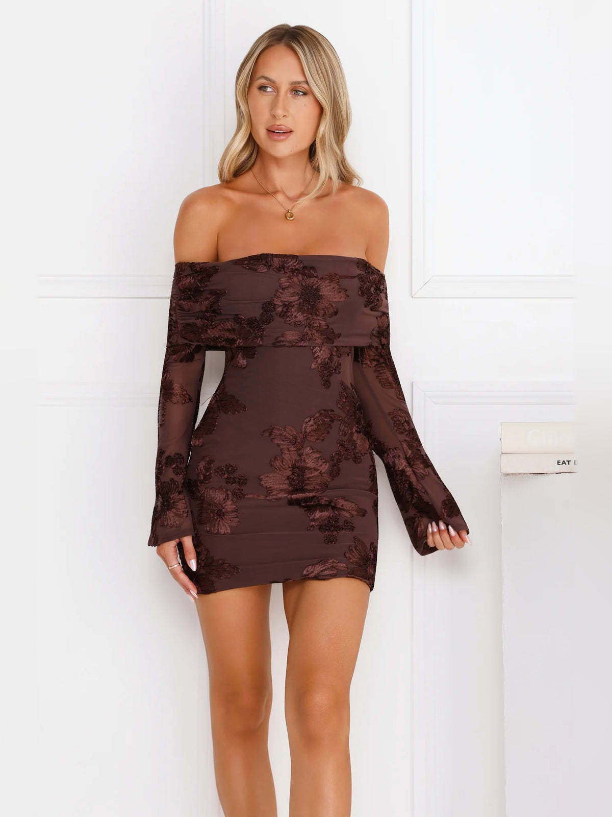Chocolate mini homecoming dress, alternate view showing the overall dress design