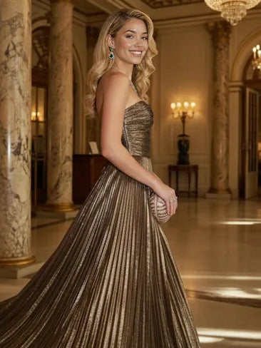 Espresso a-line floor-length formal dress with ruching, alternate view showing the waist