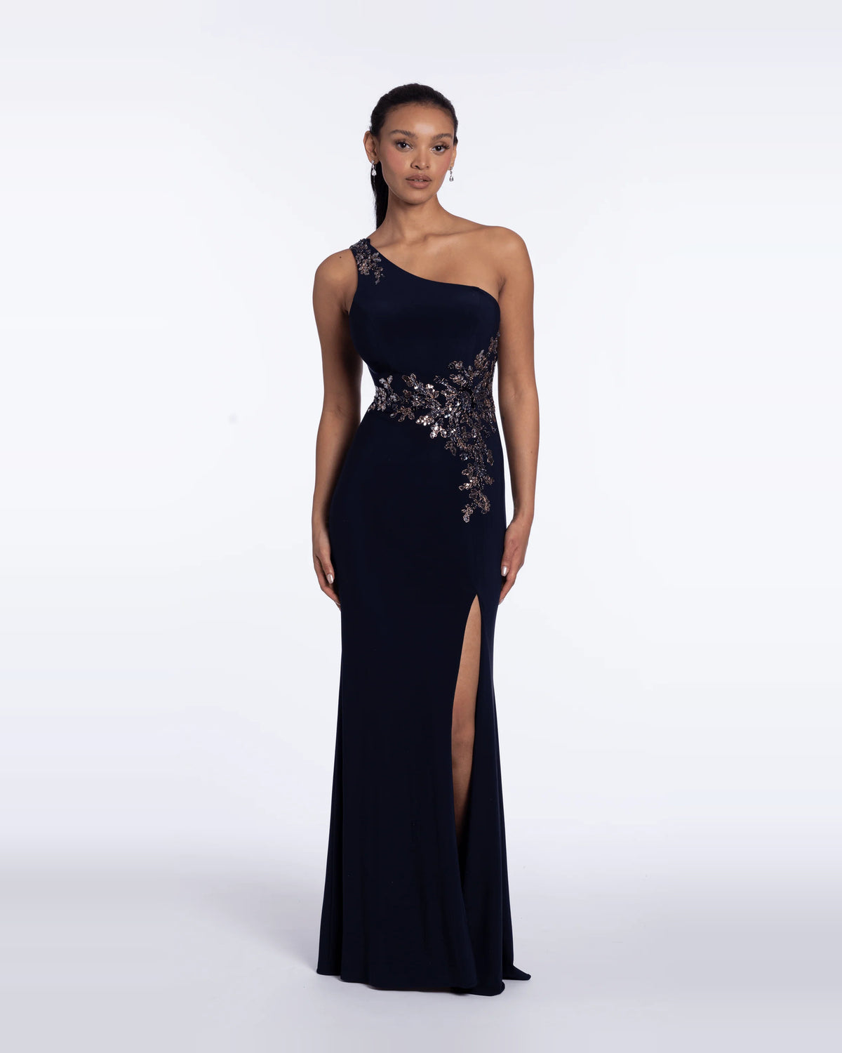 asymmetrical neck column maxi prom dress - image 4