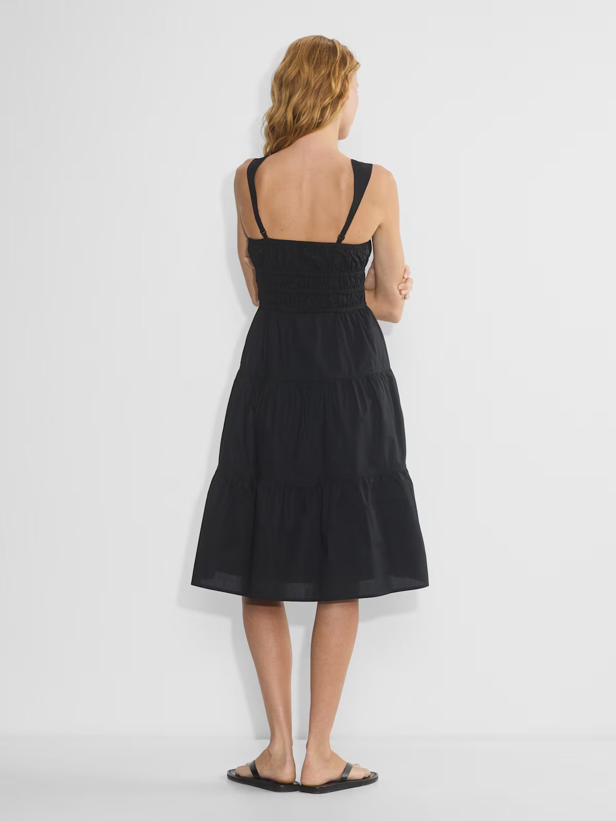 Orange midi formal dress with tiered skirt, alternate view showing the waist