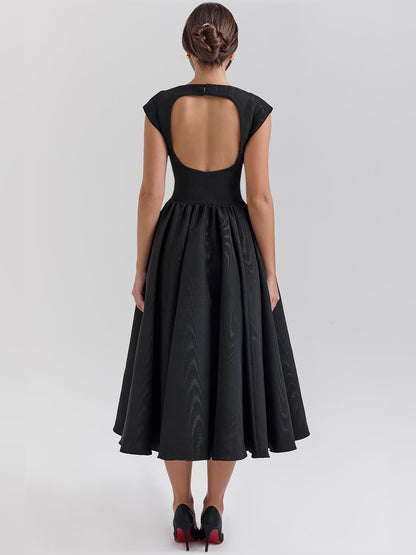 Black midi formal dress, alternate view showing the waist