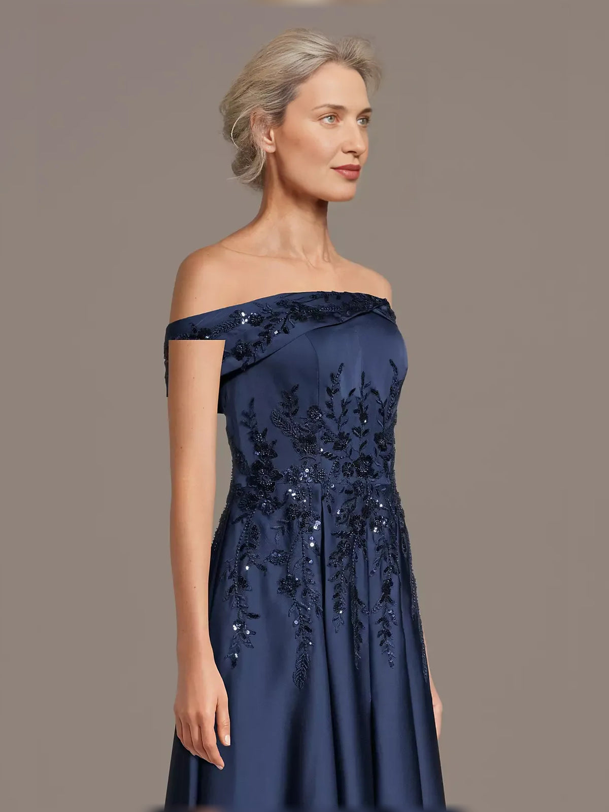 Dark Navy maxi mother of the bride dress, alternate view showing the overall dress design