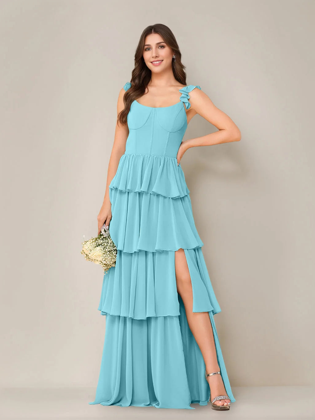 Light Blue maxi bridesmaid dress, alternate view showing the overall dress design