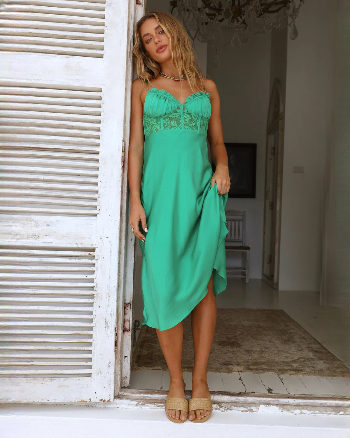 sleeveless satin a-line midi bridesmaid dress - image 4