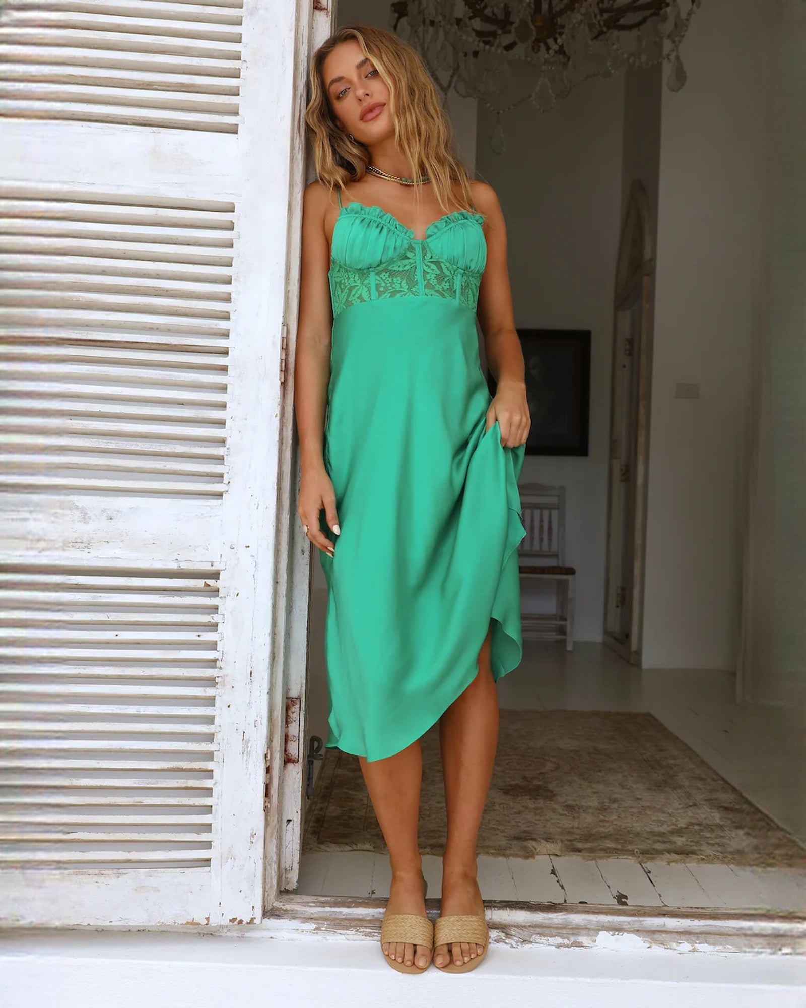 sleeveless satin a-line midi bridesmaid dress - image 4