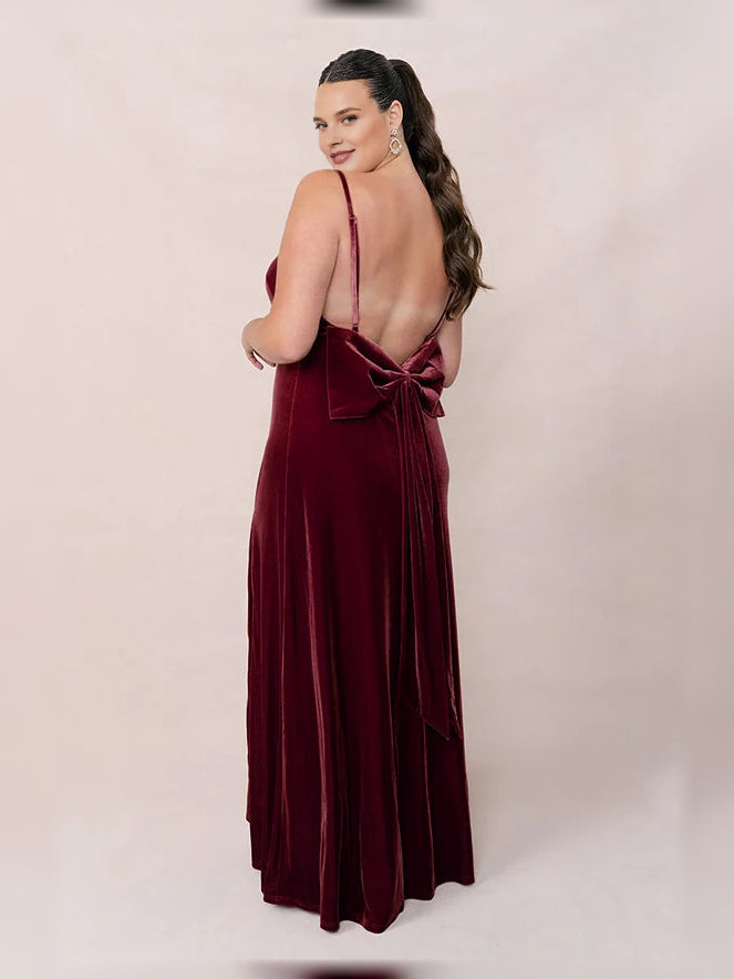 Brown floor-length bridesmaid dress, alternate view showing the overall dress design