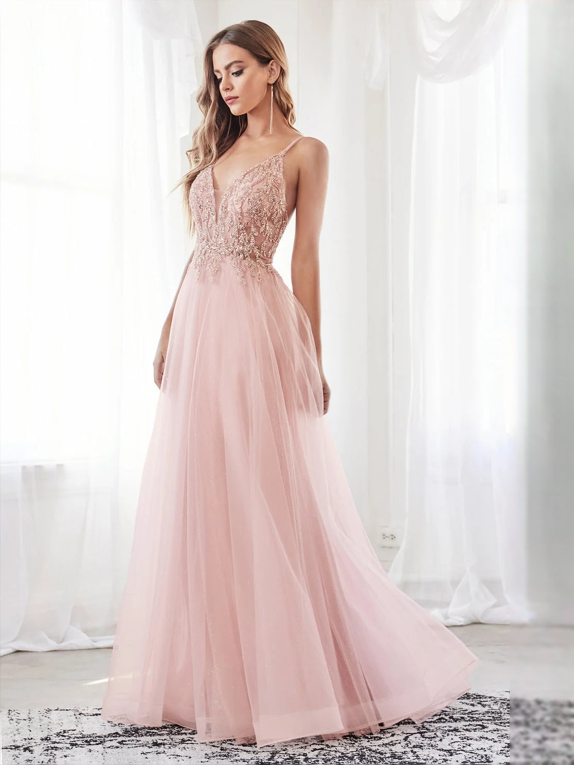 Pink floor-length prom dress, alternate view showing the overall dress design