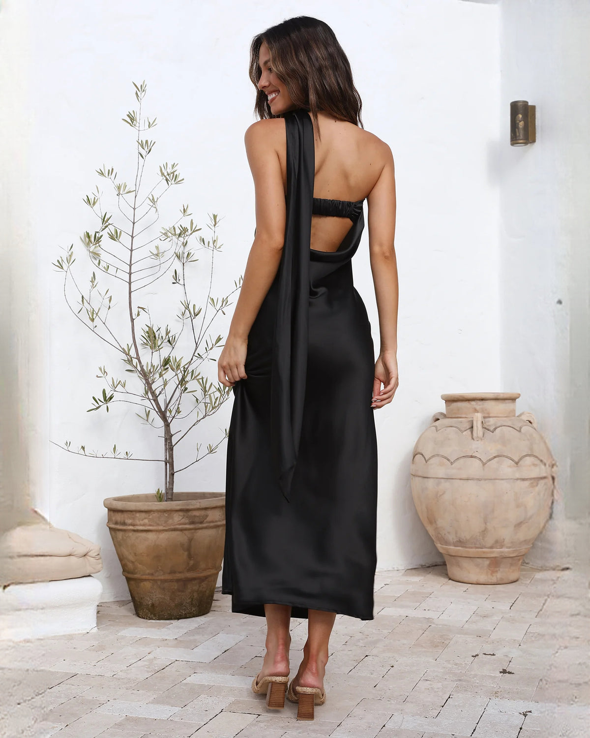 sleeveless satin a-line maxi bridesmaid dress - image 4