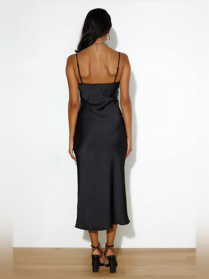 Black midi formal dress, alternate view showing the waist