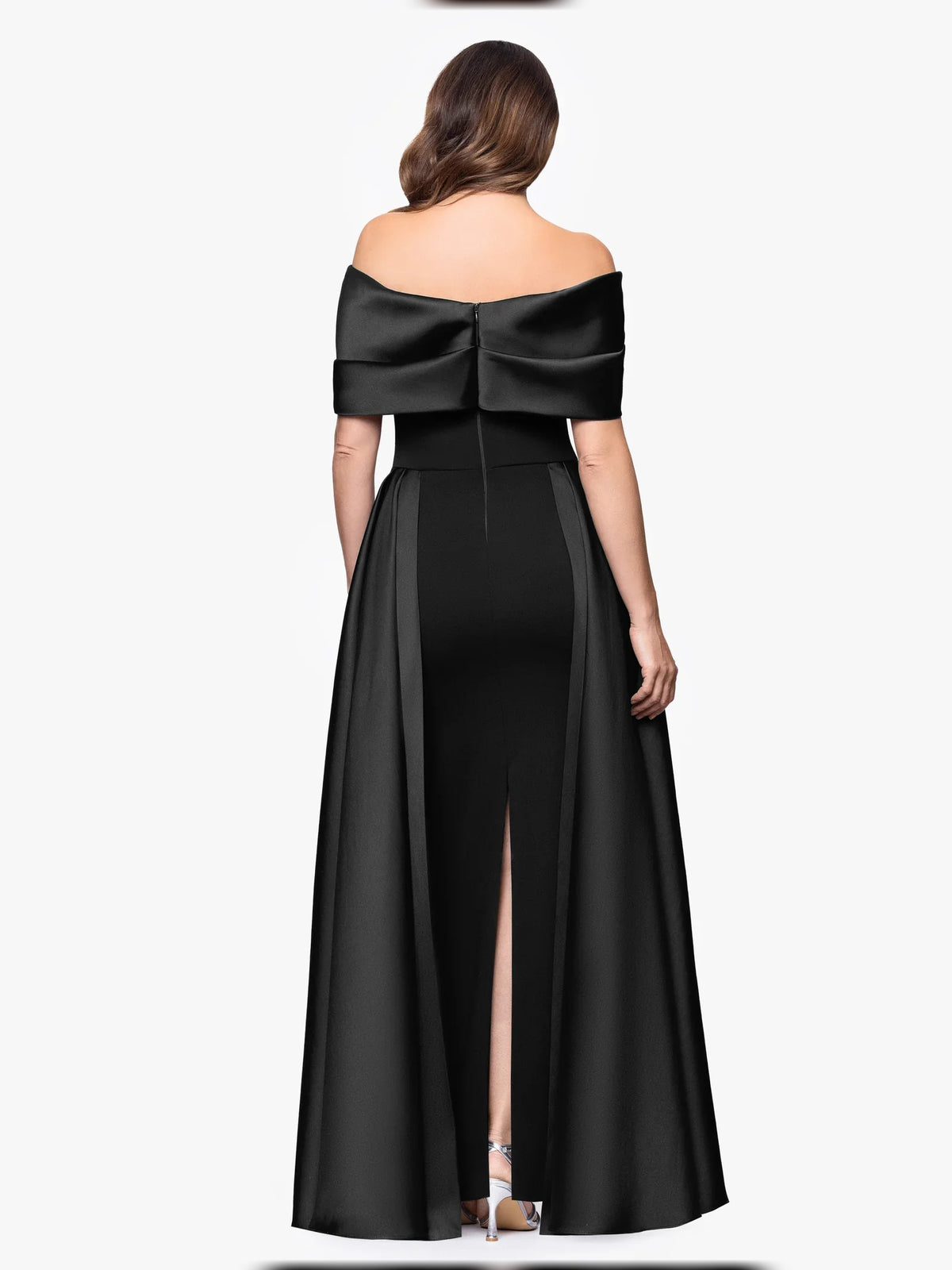 Black floor-length mother of the bride dress, alternate view showing the overall dress design