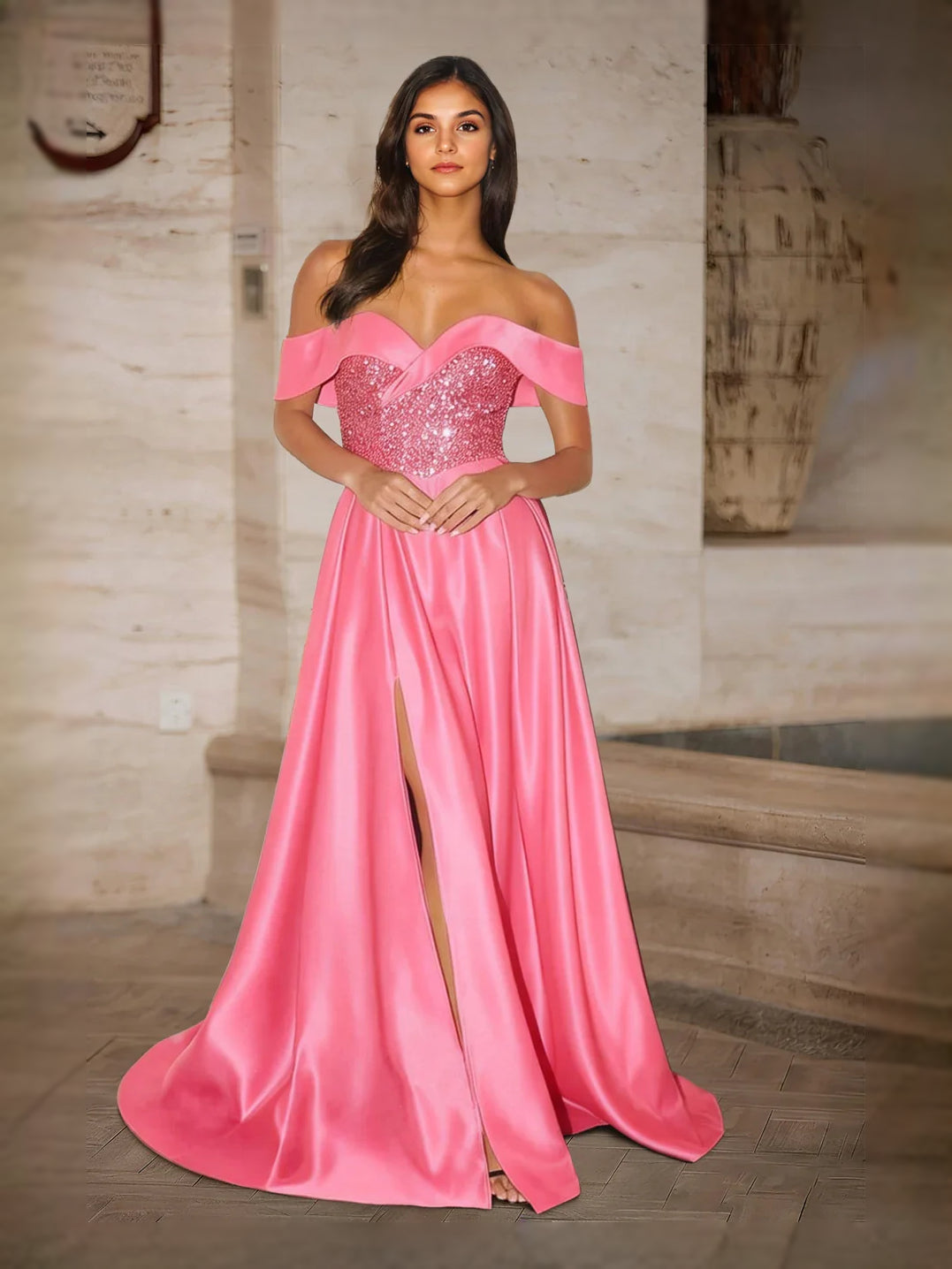Hot Pink floor-length prom dress, alternate view showing the overall dress design