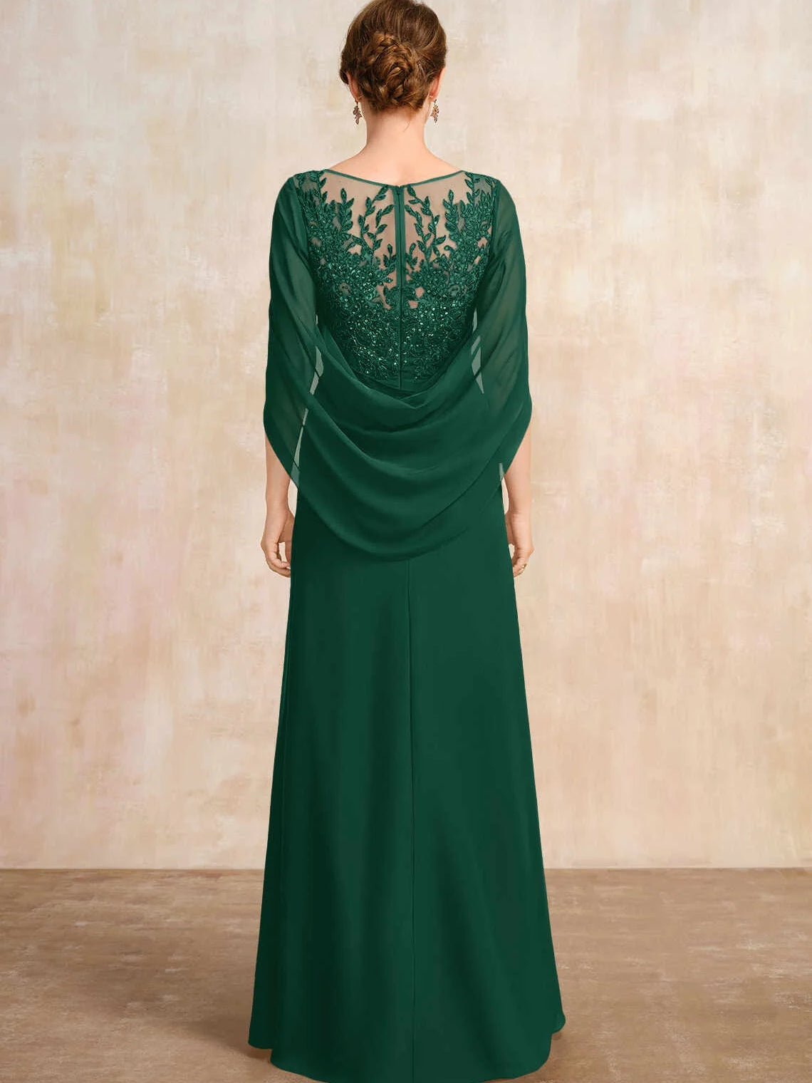 Dark Blue floor-length mother of the bride dress, alternate view showing the overall dress design