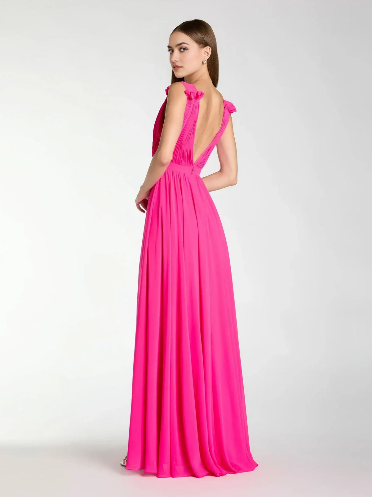 Sky Blue a-line floor-length formal dress with ruffle details, alternate view
