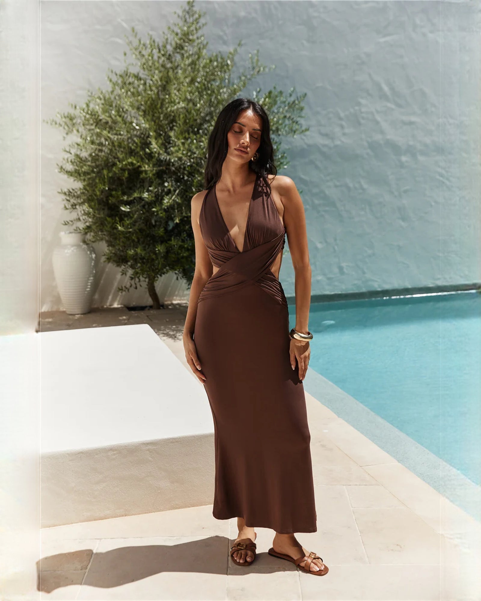 sleeveless satin a-line midi bridesmaid dress - image 4
