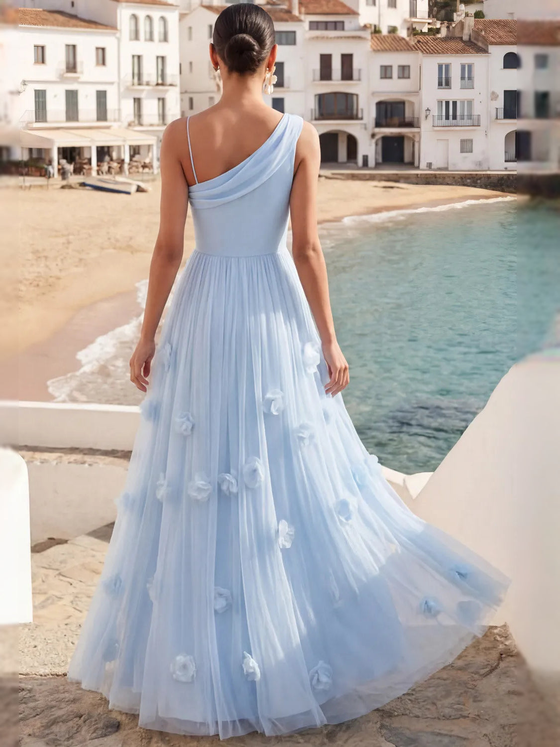 Light Blue maxi bridesmaid dress, alternate view showing the overall dress design
