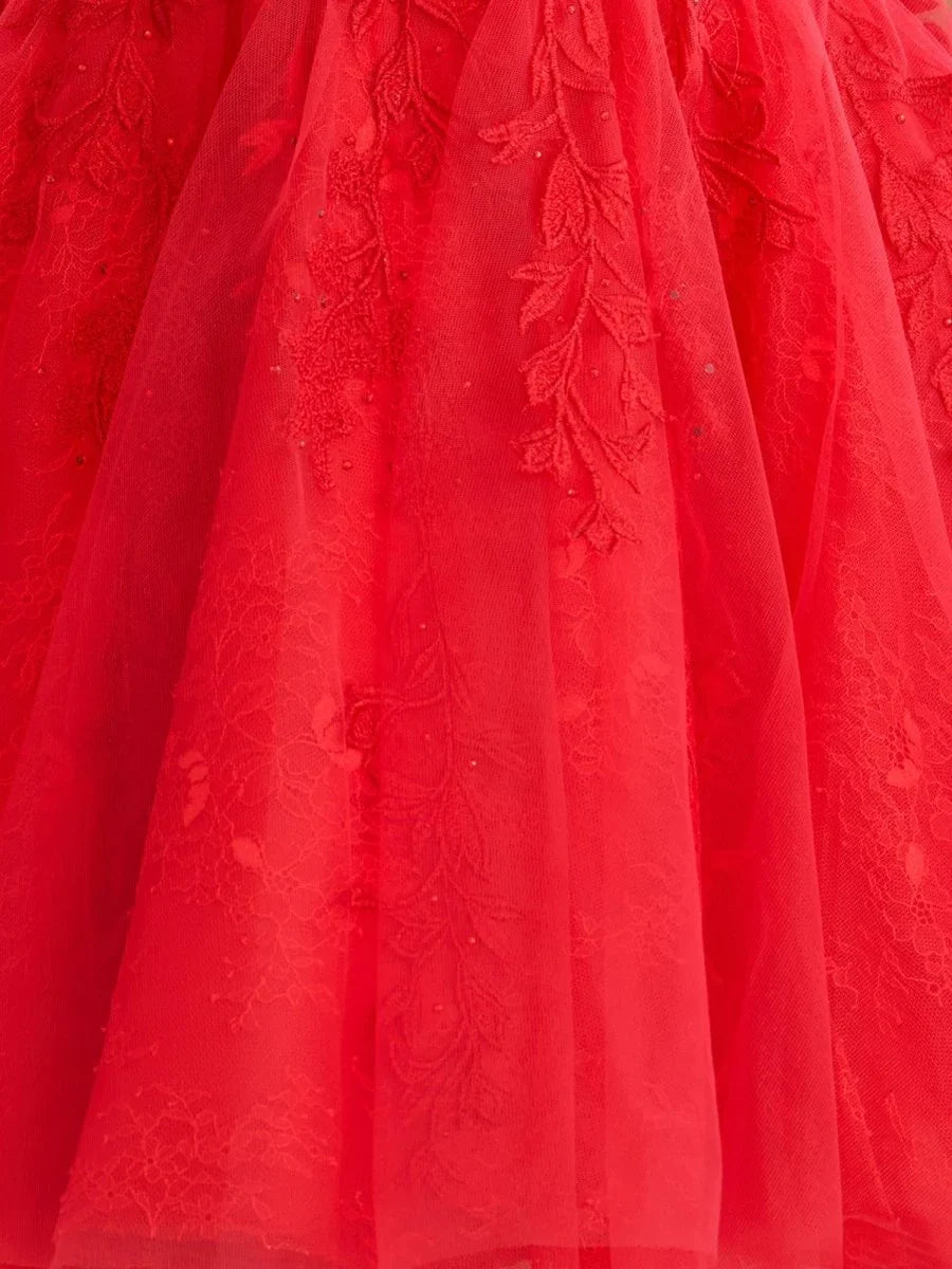 Red mini homecoming dress, alternate view showing the overall dress design