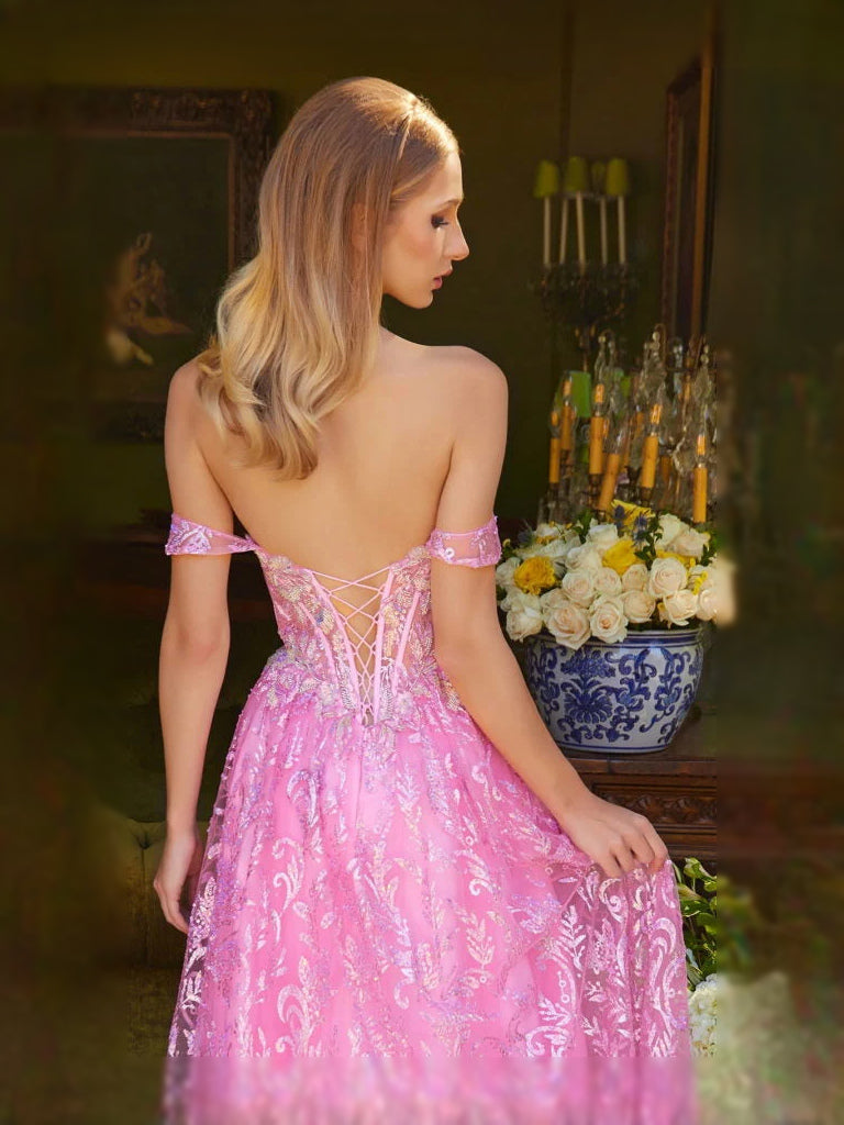 Pink floor-length prom dress, alternate view showing the overall dress design