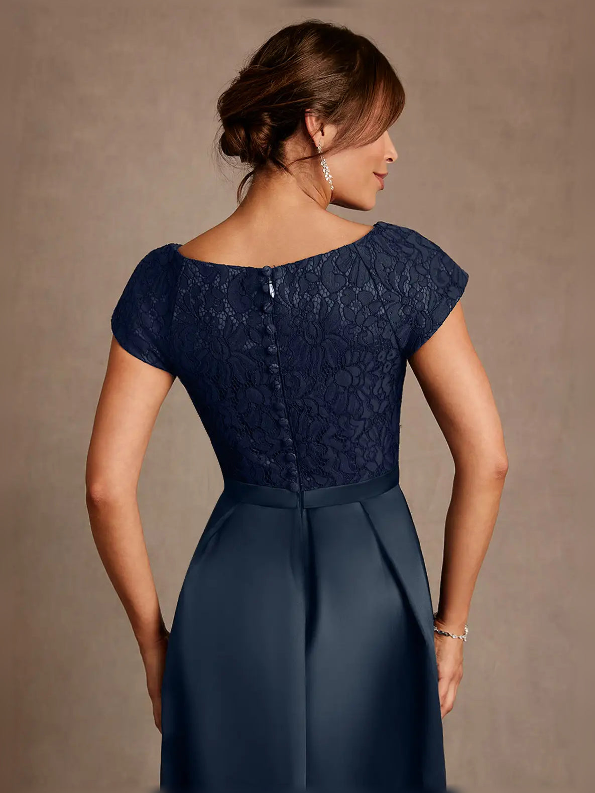 Navy Blue floor-length mother of the bride dress, alternate view showing the overall dress design