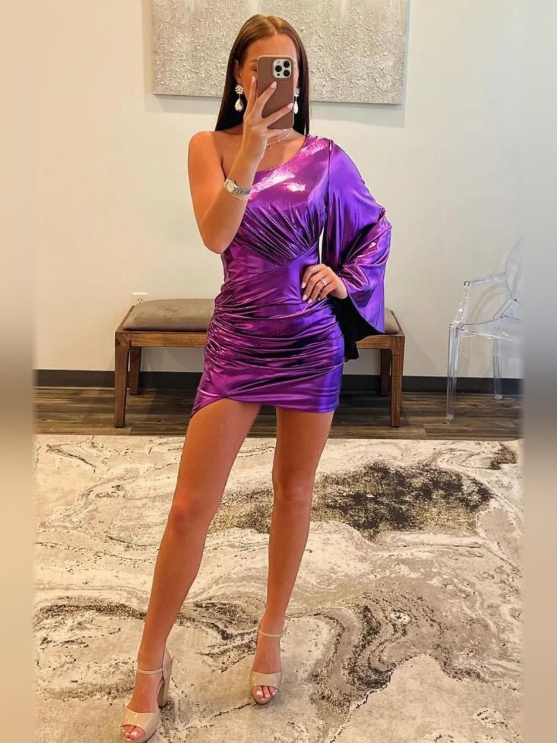 Royal Blue short homecoming dress, alternate view showing the overall dress design