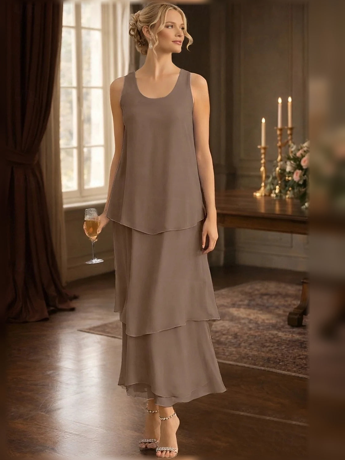 Light Blue maxi mother of the bride dress, alternate view showing the overall dress design