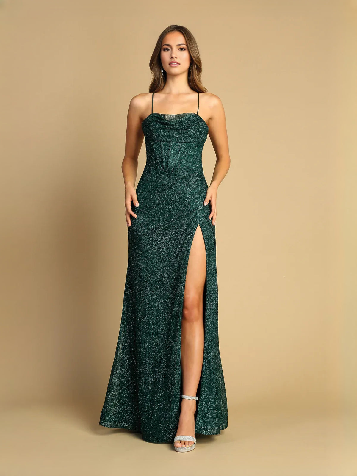 Dark Green floor-length prom dress, alternate view showing the overall dress design