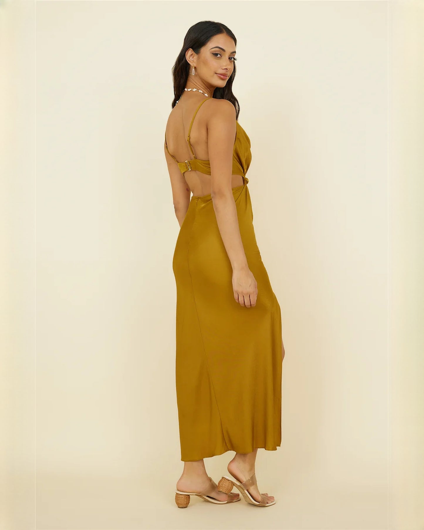 sleeveless satin a-line midi bridesmaid dress - image 4