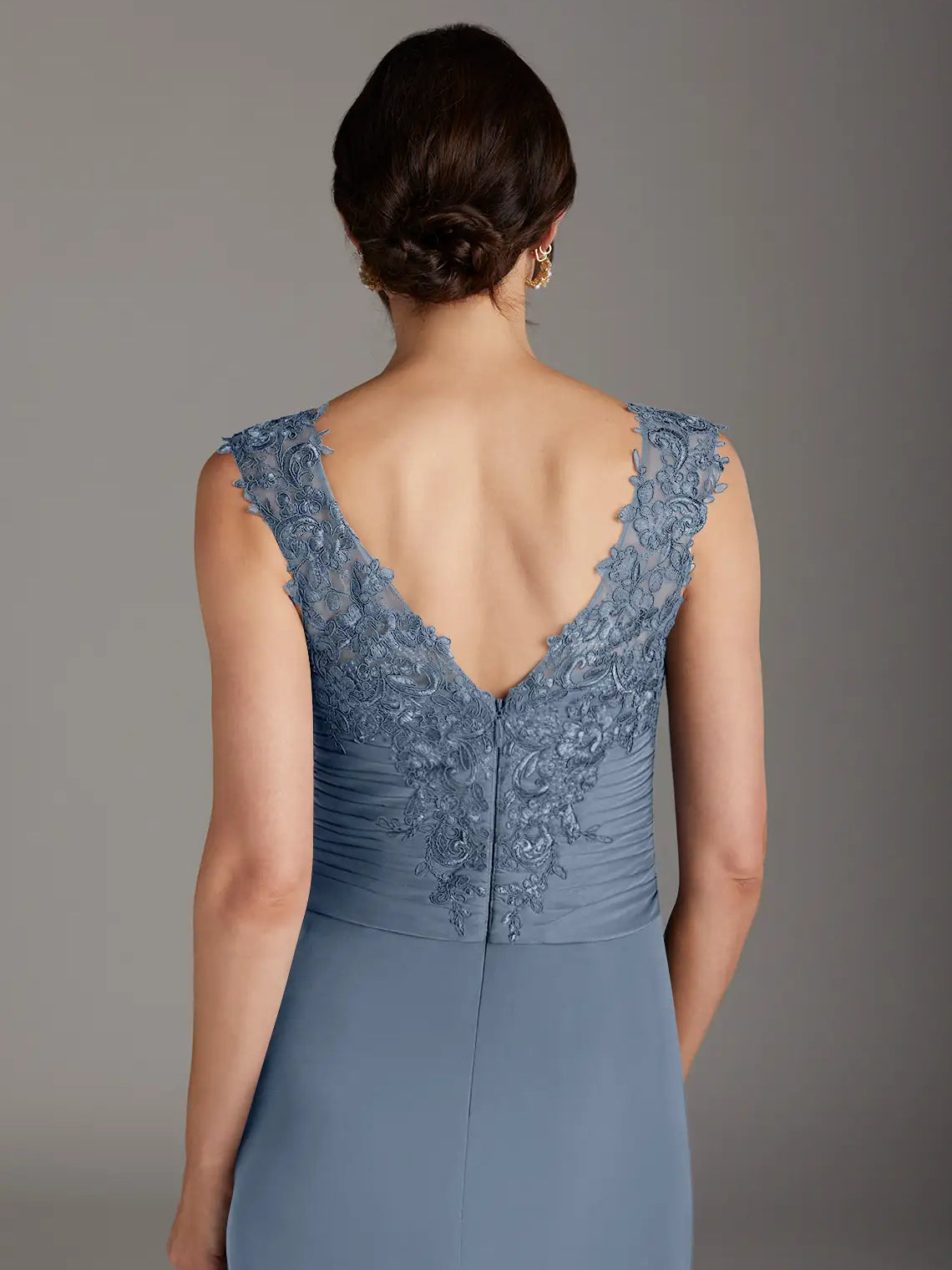 Dusty Blue maxi mother of the bride dress, alternate view showing the overall dress design