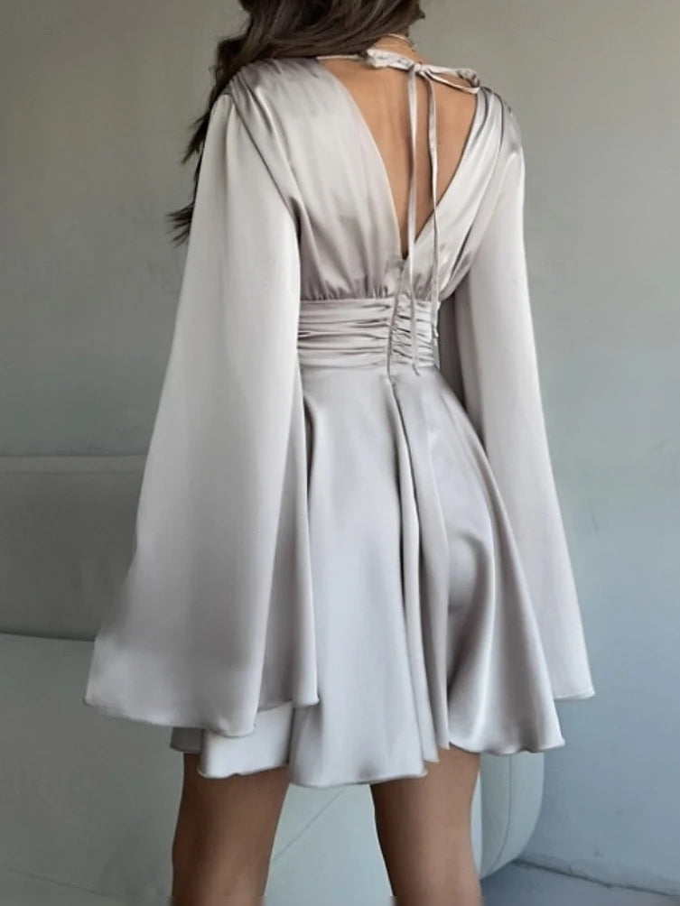 Brown mini prom dress, alternate view showing the overall dress design