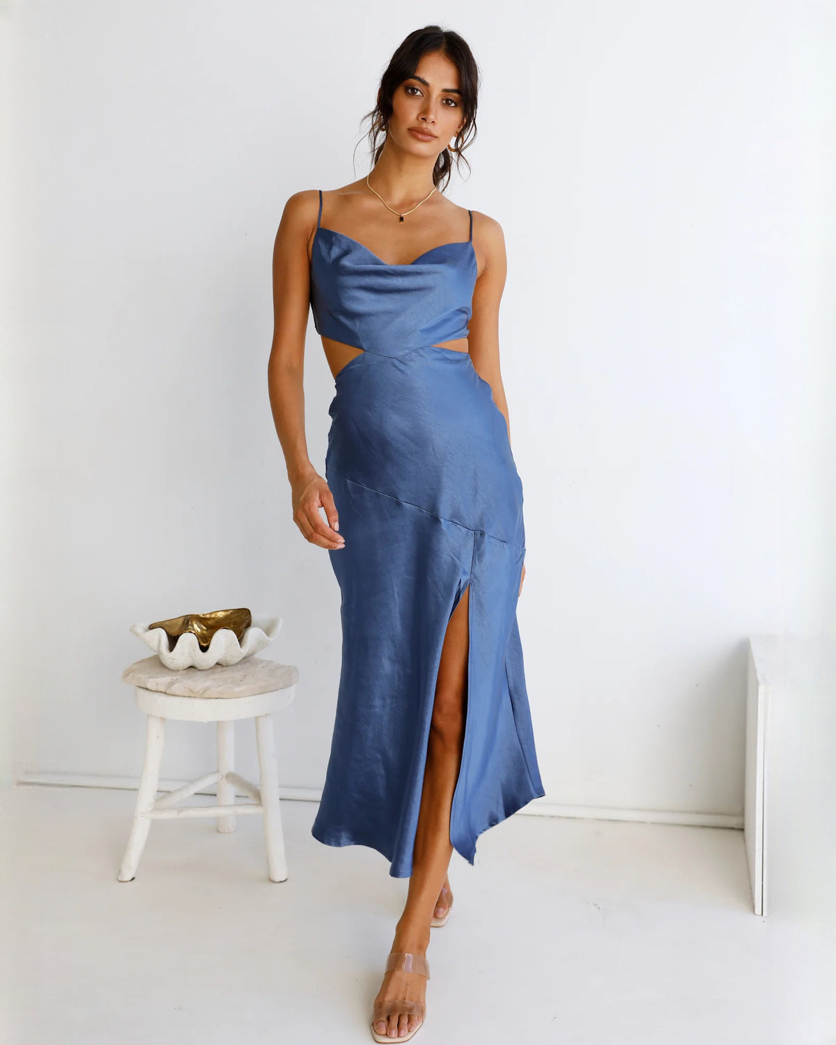 sleeveless satin a-line maxi bridesmaid dress - image 4