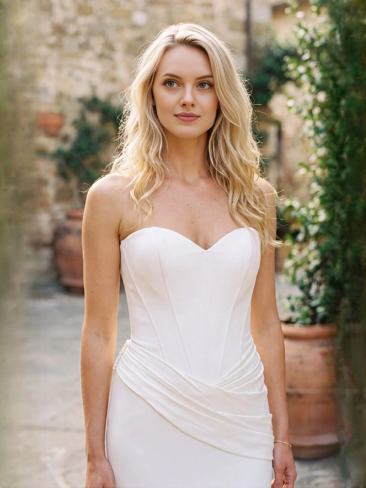 Ivory floor-length wedding dress, alternate view showing the overall dress design