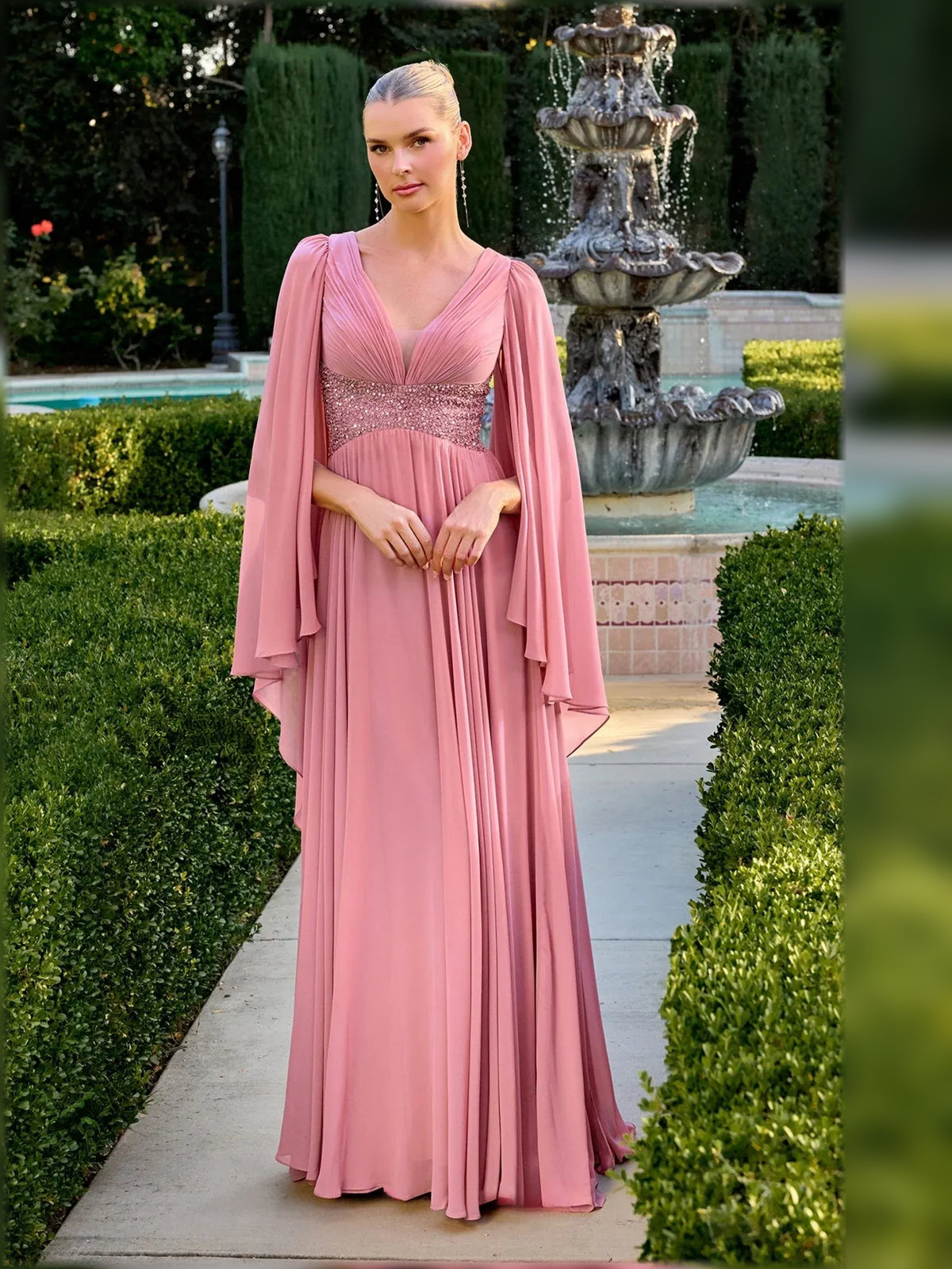 Dark Green floor-length mother of the bride dress, alternate view showing the overall dress design