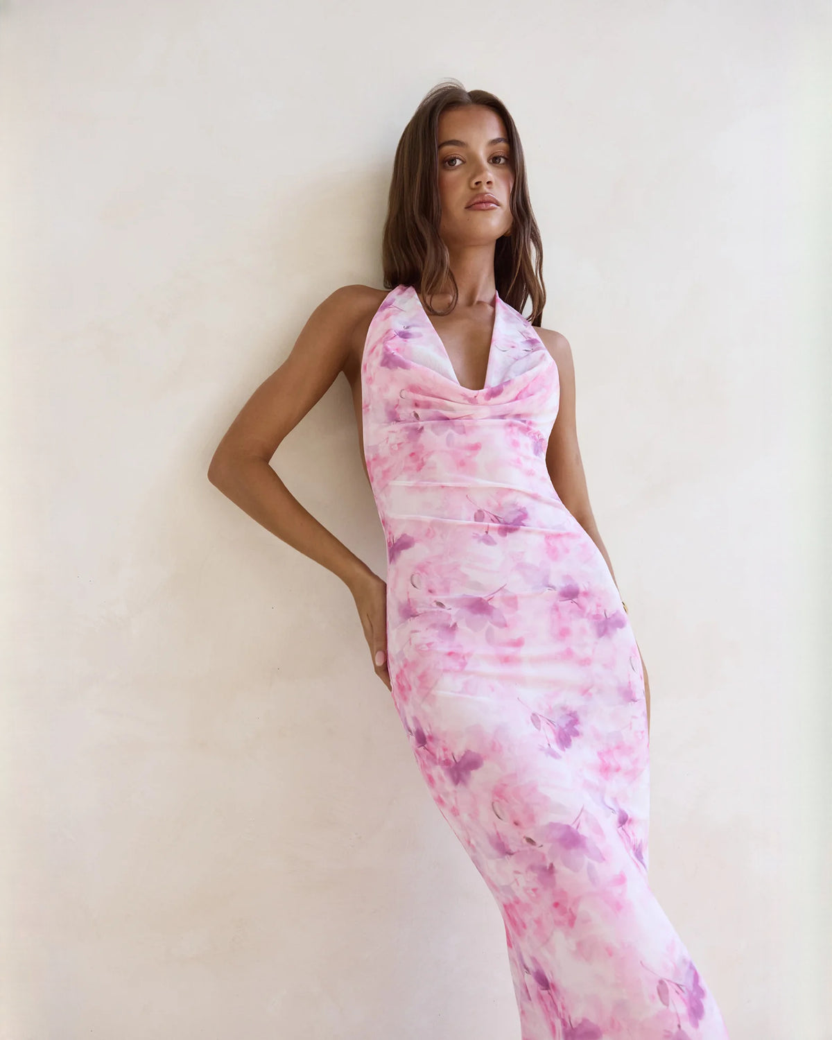 halter neck mesh a-line maxi bridesmaid dress - image 4