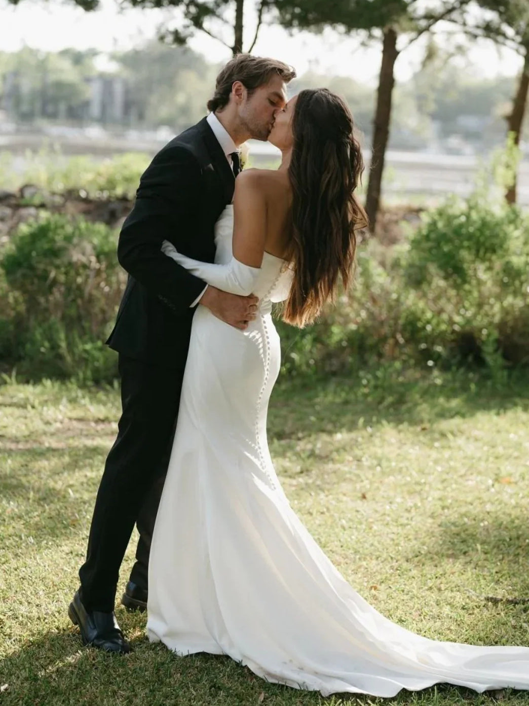 White floor-length wedding dress, alternate view showing the overall dress design