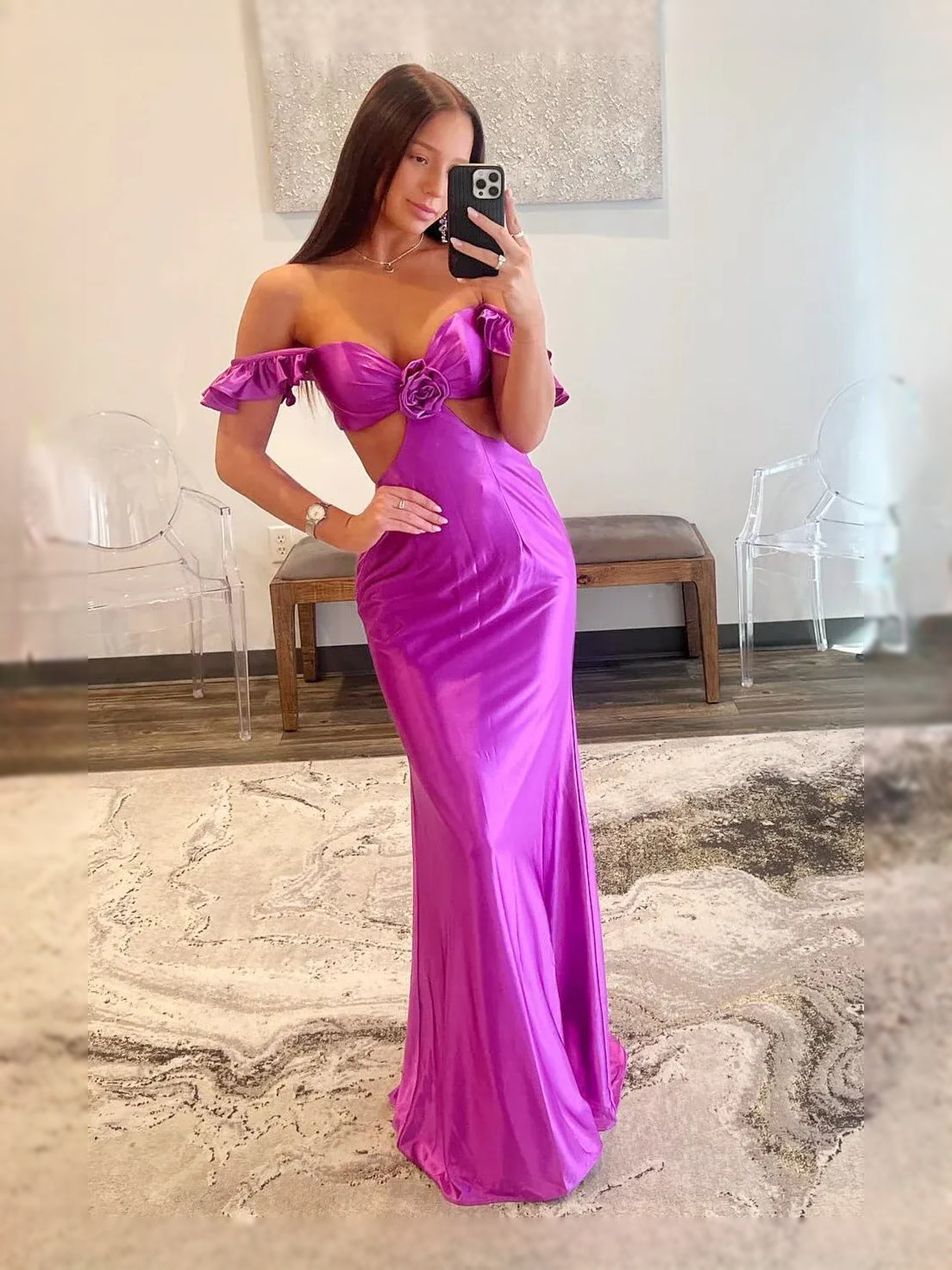 Purple floor-length prom dress, alternate view showing the overall dress design
