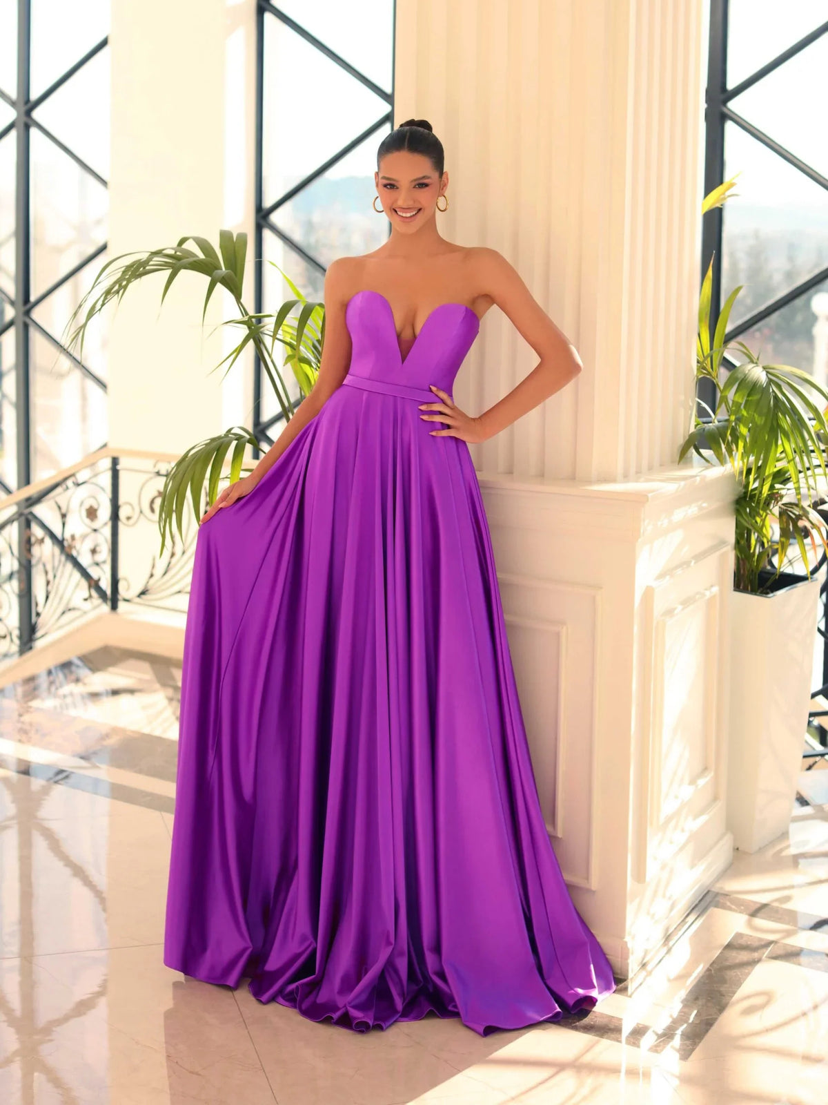 Magenta maxi prom dress, alternate view showing the overall dress design