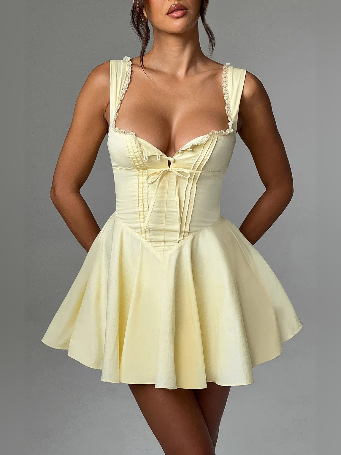 Lemon mini homecoming dress, alternate view showing the overall dress design