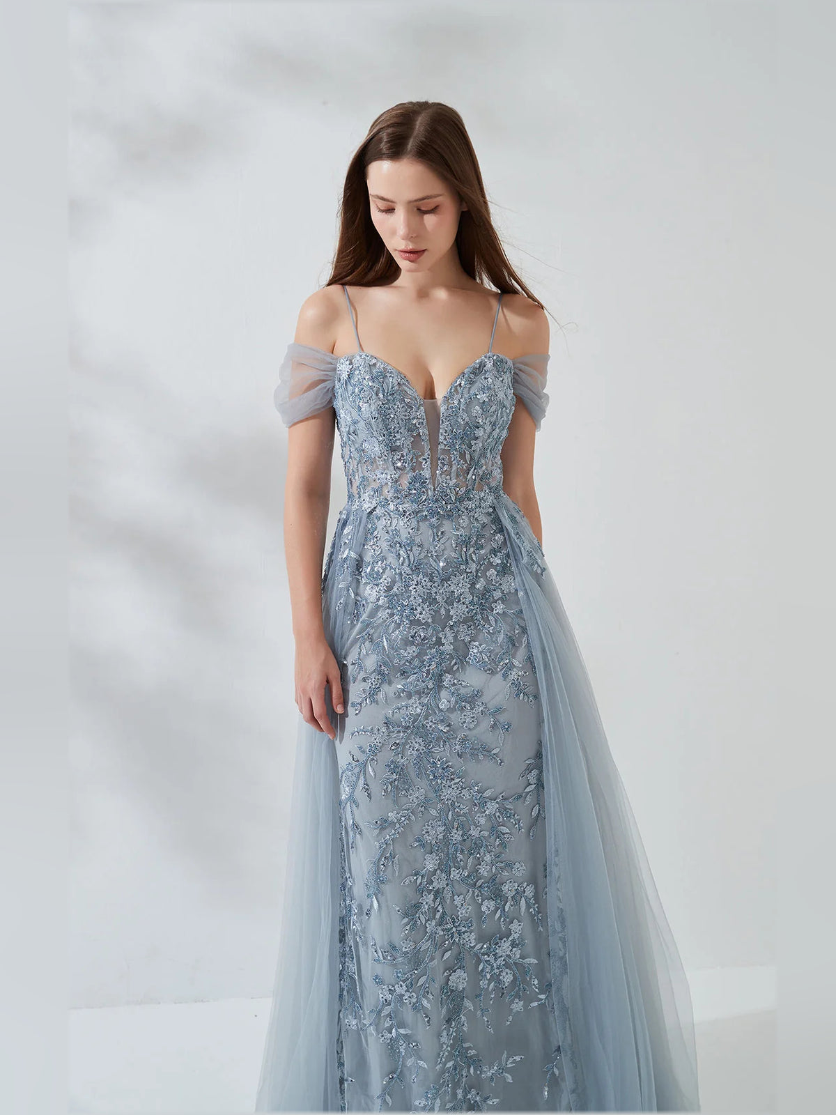 Light Gray floor-length prom dress, alternate view showing the overall dress design