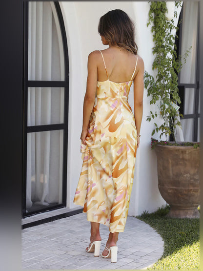 Yellow midi formal dress, alternate view showing the waist